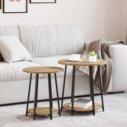 Set măsuțe laterale cu raft 2 pcs Stejar Artisan și Negru GartenMobel Dekor