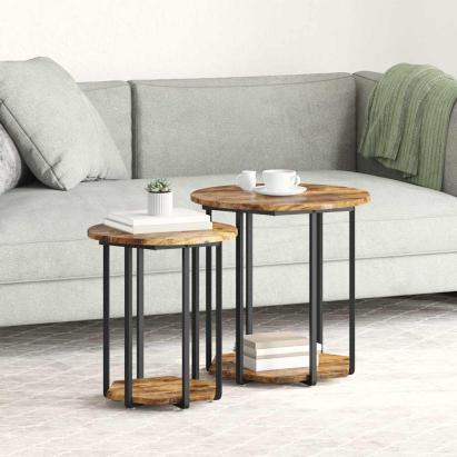 Set măsuțe laterale cu raft 2 pcs Stejar afumat și Negru GartenMobel Dekor