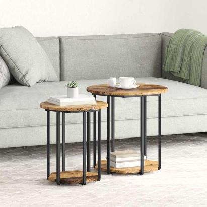 Set măsuțe laterale 2 pcs Lemn vechi și Negru 50 x 50 x 50.5 cm GartenMobel Dekor