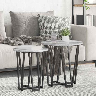Set măsuțe laterale 2 pcs Gri sonoma și Negru 50 x 50 x 50.5 cm GartenMobel Dekor