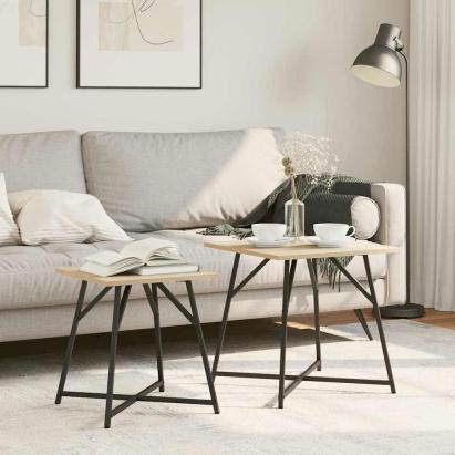 Set măsuțe laterale 2 pcs Stejar Sonoma și Negru GartenMobel Dekor