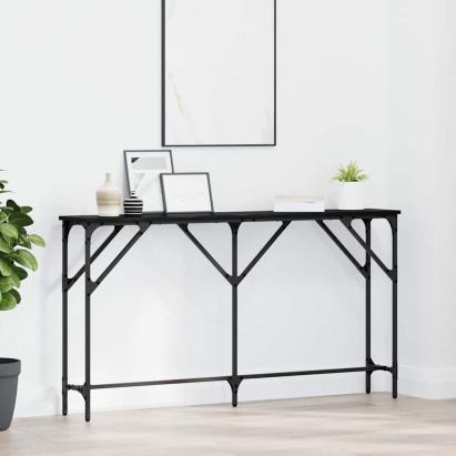 Masă console Stejar negru 140 x 23 x 75 cm Lemn compus și metal GartenMobel Dekor