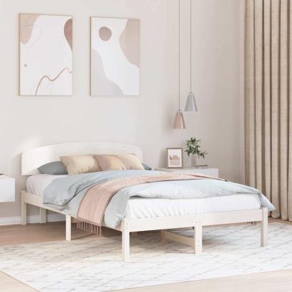 Cadru de pat cu headboard Alb 120 x 190 cm Lemn masiv de pin GartenMobel Dekor