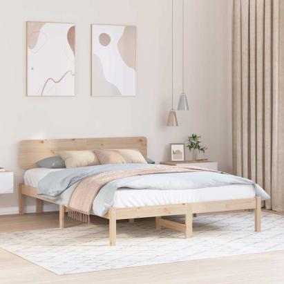 Cadru de pat cu headboard natural 160 x 200 cm GartenMobel Dekor
