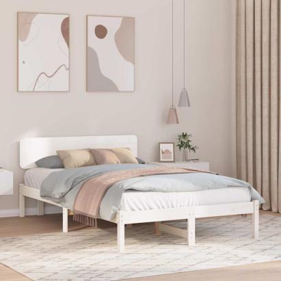 Cadru de pat cu headboard Alb 140 x 190 cm GartenMobel Dekor