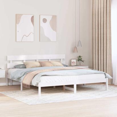 Cadru de pat cu headboard Alb 180 x 200 cm Lemn masiv de pin GartenMobel Dekor