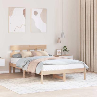Cadru de pat cu headboard Maro 140 x 190 cm Lemn masiv de pin GartenMobel Dekor