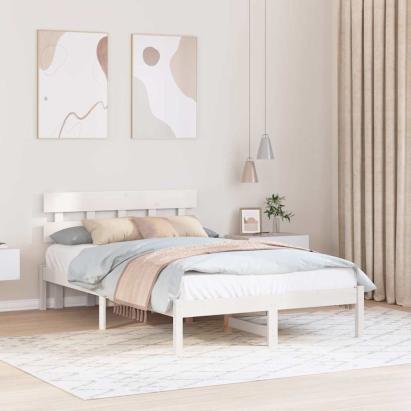 Cadru de pat cu headboard Alb 135 x 190 cm Lemn masiv de pin GartenMobel Dekor