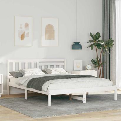 Cadru de pat cu headboard Alb 140 x 200 cm Lemn masiv de pin GartenMobel Dekor
