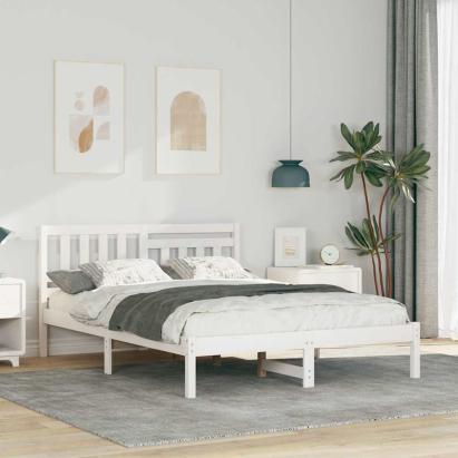 Cadru de pat cu headboard Alb 120 x 190 cm Lemn masiv de pin GartenMobel Dekor