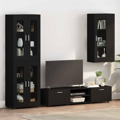 Cabinet suspendat cu raft Negru 55 x 29 x 100 cm Lemn compozit GartenMobel Dekor