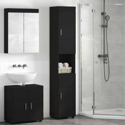 Dulap de Baie TULUM Negru 37 x 31.5 x 203 cm Lemn compozit GartenMobel Dekor