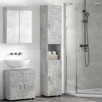 Dulap de Baie TULUM Gri beton 37 x 31.5 x 203 cm Lemn compozit GartenMobel Dekor
