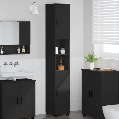 Dulap de baie înalt cu ușă Negru 30 x 35 x 192 cm Lemn compozit GartenMobel Dekor