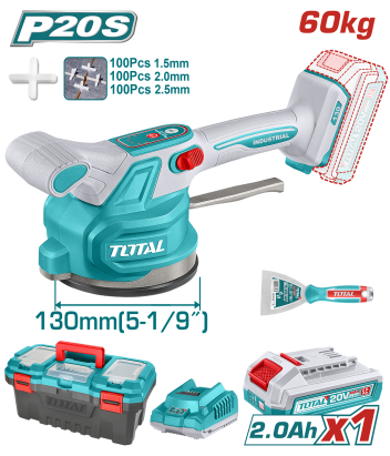 TOTAL - VIBRATOR CU VENTUZA PENTRU PLACI CERAMICE 20V (INCLUDE ACUMULATOR SI INCARCATOR) PowerTool TopQuality