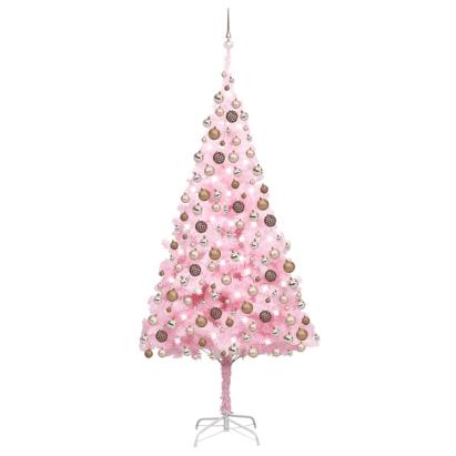Brad Crăciun pre-iluminat cu set globuri, roz, 210 cm, PVC GartenMobel Dekor