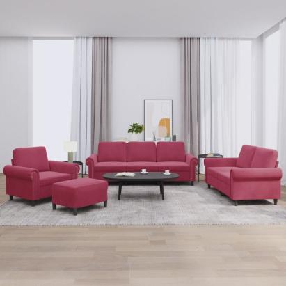 Set canapele cu perne, 4 piese, roșu vin, catifea GartenMobel Dekor