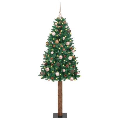 Brad de Crăciun subțire cu 300 LED cu suport Verde 180 cm PVC GartenMobel Dekor
