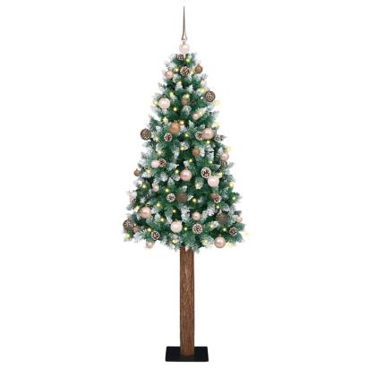 Brad de Crăciun subțire cu 300 LED Verde și alb 180 cm PVC GartenMobel Dekor