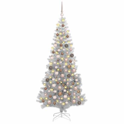 Brazi artificiali de Crăciun cu 300 LED Argintiu 180 cm PET GartenMobel Dekor