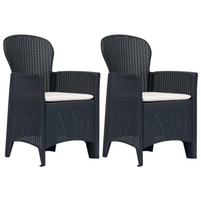 Scaune de grădină cu perne 2 buc. antracit plastic aspect ratan GartenMobel Dekor