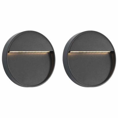 Lămpi de perete LED de exterior, 2 buc., negru, 3 W, rotund GartenMobel Dekor