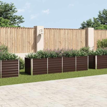 Strat înălțat de grădină, maro, 320x80x77 cm, oțel galvanizat GartenMobel Dekor