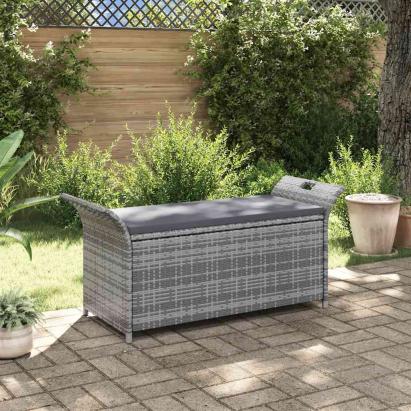 Bancă de depozitare cu pernă, gri, 138 cm, poliratan GartenMobel Dekor