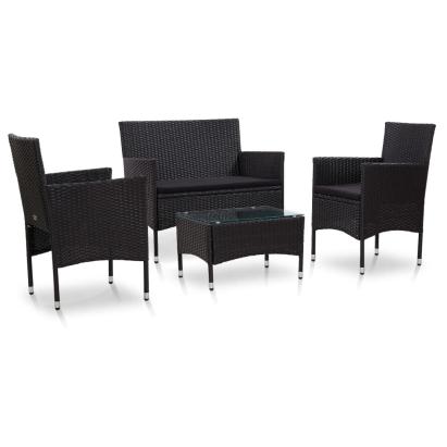 Set mobilier de grădină cu perne, 4 piese, negru, poliratan GartenMobel Dekor