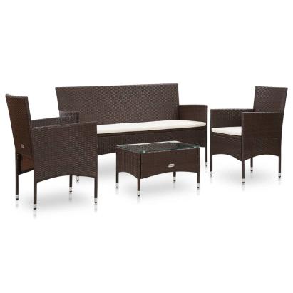 Set mobilier de grădină cu perne, 4 piese, maro, poliratan GartenMobel Dekor