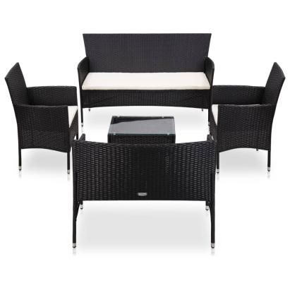 Set mobilier de grădină cu perne, 5 piese, negru, poliratan GartenMobel Dekor