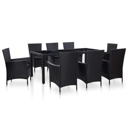 Set mobilier de exterior, 9 piese, negru, poliratan GartenMobel Dekor