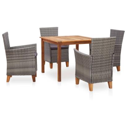 Set mobilier de exterior, 5 piese, gri, poliratan, lemn acacia GartenMobel Dekor