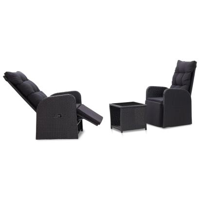 Set mobilier de bistro cu perne, 3 piese, negru, poliratan GartenMobel Dekor