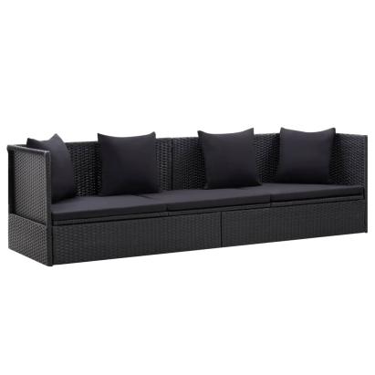 Pat de grădină cu perne, negru, poliratan GartenMobel Dekor