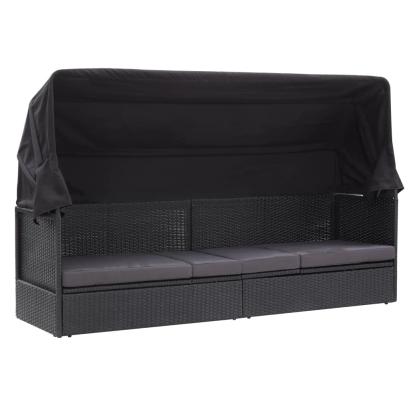 Pat canapea de exterior cu copertină, negru, poliratan GartenMobel Dekor