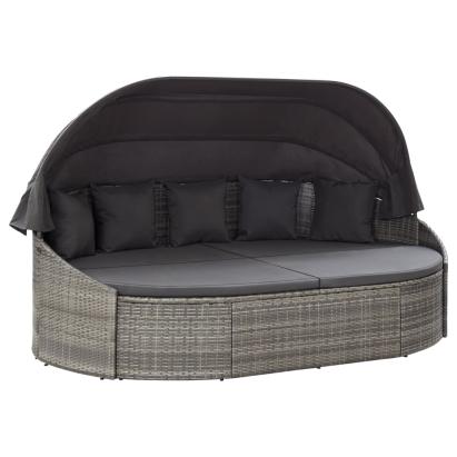 Pat șezlong de exterior cu copertină, gri, poliratan GartenMobel Dekor