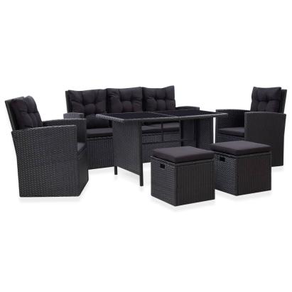 Set mobilier de grădină cu perne, 6 piese, negru, poliratan GartenMobel Dekor