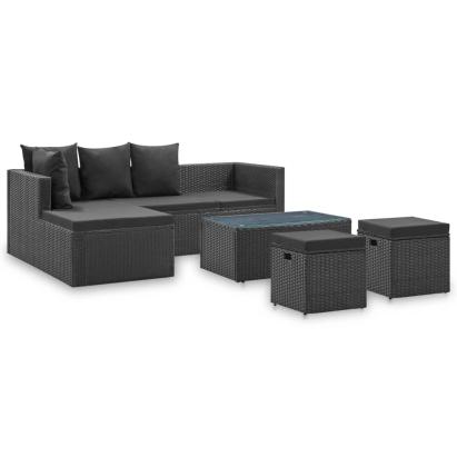 Set mobilier de grădină cu perne, 4 piese, negru, poliratan GartenMobel Dekor