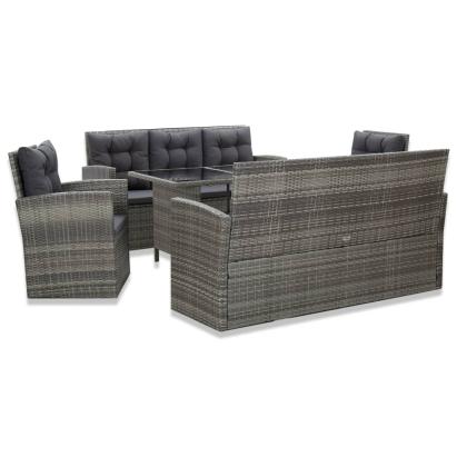 Set mobilier de exterior cu perne, 5 piese, gri, poliratan GartenMobel Dekor