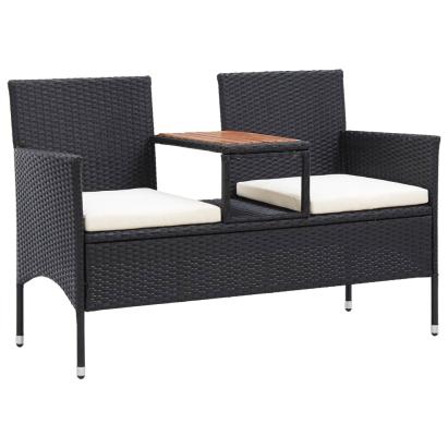 Bancă de grădină cu măsuță, 2 locuri, negru, 143 cm, poliratan GartenMobel Dekor