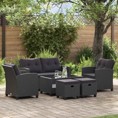Set mobilier de grădină cu perne, 6 piese, negru, poliratan GartenMobel Dekor