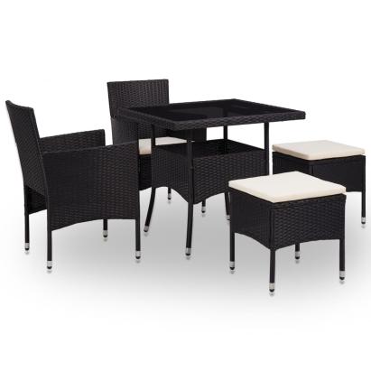 Set mobilier de exterior, 5 piese, negru, poliratan și sticlă GartenMobel Dekor