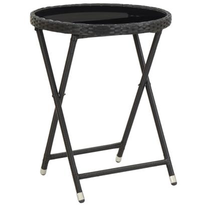 Masă de ceai negru 60 cm poliratan sticlă securizată GartenMobel Dekor