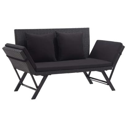 Bancă de grădină cu perne, negru, 176 cm, poliratan GartenMobel Dekor