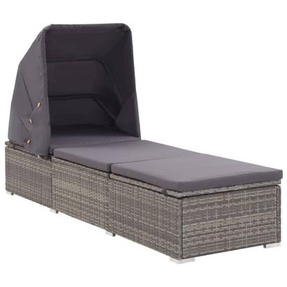 Șezlong cu copertină și pernă, gri, poliratan GartenMobel Dekor