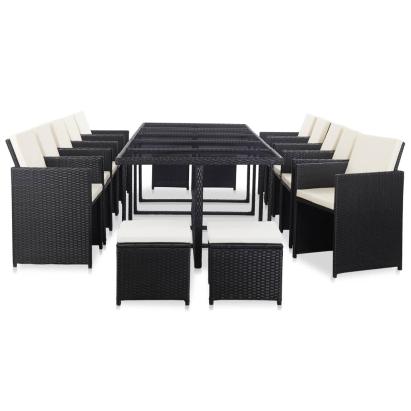 Set mobilier de exterior cu perne, 15 piese, negru, poliratan GartenMobel Dekor