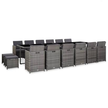 Set mobilier de exterior cu perne, 17 piese, gri, poliratan GartenMobel Dekor