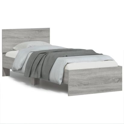 Cadru de pat cu tăblie și lumini LED, gri sonoma, 75x190 cm GartenMobel Dekor