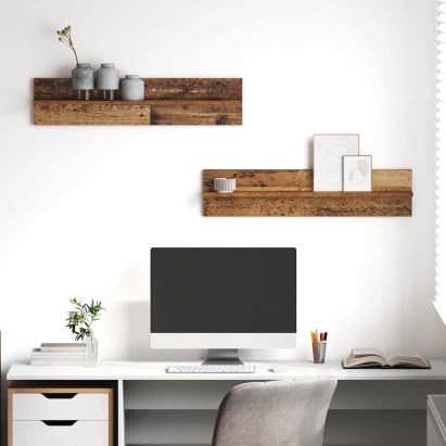 Șemele de perete cu raft 2 pcs Lemn vechi 80 x 11.5 x 18 cm GartenMobel Dekor